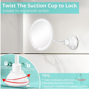 Rotación ajustable de 360 grados, <span class=keywords><strong>aumento</strong></span> de 10x, <span class=keywords><strong>espejo</strong></span> de maquillaje de <span class=keywords><strong>baño</strong></span> montado en la pared con luz LED y <span class=keywords><strong>ventosa</strong></span> de cuello de ganso - Product Image 2