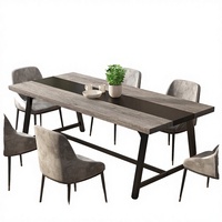 Vente en gros de table à manger extensible en bois artisanal Pindel avec 6 chaises |   Cadre en métal noir avec incrustation de verre, design moderne