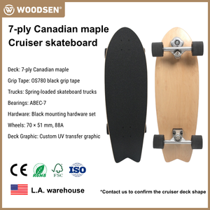 WOODSEN <span class=keywords><strong>Surfskate</strong></span> Complet Personnalisé, Planche en Érable Canadien 7 Plis, Trucks à Ressort 70 x 51 MM, Roues 88A, Portable, Haute Vitesse - Product Image 2