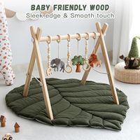 Tapis d'éveil en bois pour bébé en forme de feuille, avec 6 jouets sensoriels suspendus, pour salon, style vintage, rangement pour enfants
