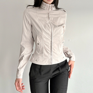 Utility Stand Collar Zip <b>Jacket</b> Pocket Detail Solid Color Slim Fit Casual Outerwear <b>Women</b> - Product Image 5