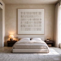 Décoration Murale Toile Peinte à la Main, Panneau Artistique Minimaliste 3D, Texture Rayée Beige, Peinture Acrylique Faite Main Wabi Sabi avec Cadre