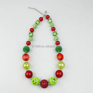 Navidad <span class=keywords><strong>Grinch</strong></span> lindo grueso Bubblegum collar verde raya mezcla 20mm cuentas collar fotos vestir joyería para niñas - Product Image 6