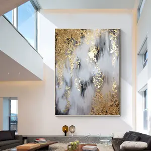 Pintura de parede para sala de estar, pintura moderna artesanal, folha de ouro, abstrato, arte de parede, pintura a óleo em tela
