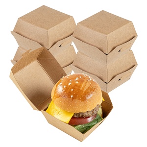กล่องเบอร์เกอร์กระดาษคราฟท์กันน้ำแบบใช้แล้วทิ้ง คุณภาพสูง เป็นมิตรกับสิ่งแวดล้อม กล่องอาหารแบบนำกลับบ้าน กล่องแฮมเบอร์เกอร์รักษ์โลก - Product Image 1