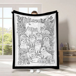 Couverture rectangulaire personnalisable à motif chat, style pastoral, en flanelle à peindre soi-même, pour enfants et usage domestique - Product Image 3