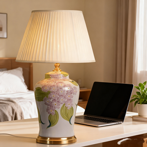 Độc Đáo Màu Tím Và Màu Xanh Lá Cây Hoa Gốm Mô Hình Bình Phụ Kiện Bằng Đồng Cao Đèn Gốm - Product Image 4