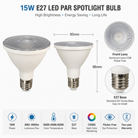 Ampoule LED PAR 15W E27 3000K 4000K 6000K AC85-265V CRI80 sans scintillement avec lentille COB pour éclairage domestique, hôtelier, commercial et de vente au détail