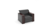 Fauteuil de bureau individuel Cleveland, canapé de réception moderne, accoudoir en placage de noyer, fauteuil de visiteur en cuir véritable et microfibre