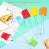 Ensemble de 2 outils de cuisine et de pâtisserie transfrontaliers : spatule en silicone et plastique et pinceau à huile, avec carte de couleurs et emballage en sac OPP