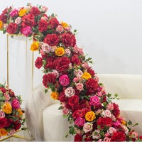 Großhandel Realistische Seiden-Kunstblumen Rosen-Girlande Rosa Rot Hochzeit Weihnachten Ostern Deko-Zubehör Eingang Gang Auffahrt
