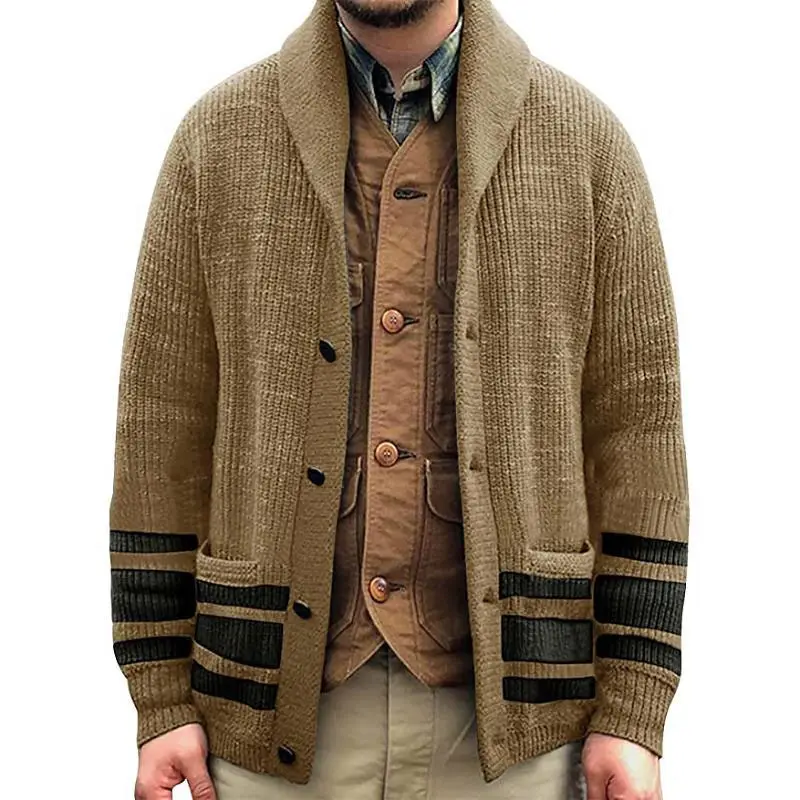 OEM Winter Coat Men's Knitted Coat Long Sleeve Jacquard Cardigan Sweater