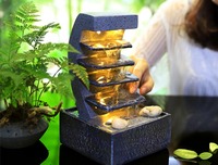 Table de cascade avec éclairage LED, cascade d'eau à 5 niveaux, pierre robuste et solide, éclairage