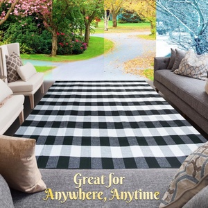 Grand tapis d'extérieur en coton décoratif à carreaux et à rayures - Product Image 2