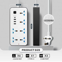 Toma de corriente del Reino Unido de 6 vías de alta calidad, 3 enchufes USB 1 Tipo C, extensión de toma de corriente Industrial Universal de cobre, 3 metros
