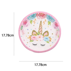 Juego de Platos Desechables de Papel con Tema de Unicornio DAMAI, Vajilla para Fiestas, Juego de Vajilla Rosa para Niños - Product Image 6