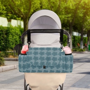Sac de rangement pour poussette grande capacité à imprimé floral Hau bleu Hawaï, sac à couches pour bébé avec sangles - Product Image 5