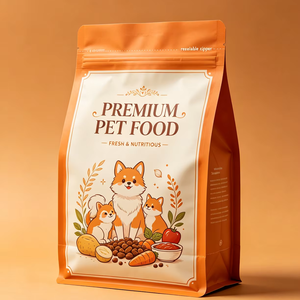 OEM PE <b>Plastic</b> Cat Food Packaging Bags: Large Size, Square Bottom, Resealable Zipper, Flat Handles, Made from Recycled Materials - Product Image 1