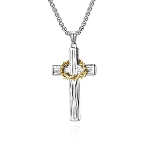 Collar <span class=keywords><strong>de</strong></span> Cruz Ankh <span class=keywords><strong>de</strong></span> Acero Inoxidable y Titanio Estilo Punk, con Colgante <span class=keywords><strong>de</strong></span> Madera Bicolor y Espina, Joyería <span class=keywords><strong>de</strong></span> Oración - Product Image 2
