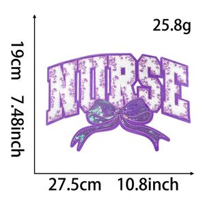 Hot Sell Stock Big Size 27cm Iron on Chenille Sequin Mixed Embroidered <b>Nurse</b> Bow Patch - Product Image 2