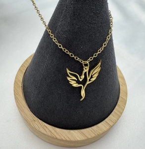 Collar con Colgante de Plata con Diseño de Fénix, Chapado en Oro de 18k, Acero Inoxidable, Resistente al Deslustre - Product Image 5