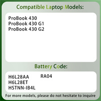 Batterie d'ordinateur portable de haute qualité RA04 pour HP ProBook 430 430 G1 430 G2 H6L28AA H6L28ET HSTNN-IB4L