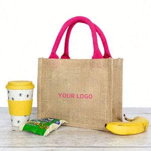 Sac fourre-tout en jute personnalisé de qualité supérieure, vente chaude en usine, avec logo personnalisé, sac de courses écologique avec poche intérieure en toile - Product Image 2