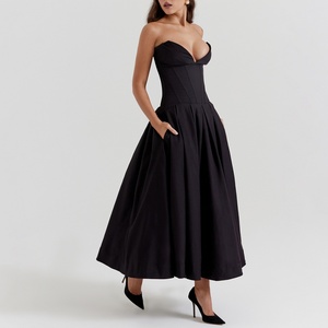 Elegante Vestido Midi Negro sin Tirantes, Esencial para Fiestas Modernas, Diseño Inspirado en Celebridades, Vestidos Personalizados a la Moda - Product Image 3