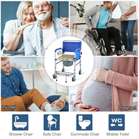 Chaise de toilette pliante en aluminium MSMT 2024, produit phare, avec roulettes de douche pour personnes âgées, utilisée dans les salles de bain, les hôpitaux et à domicile