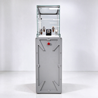 Vitrine de présentation de montres en métal gris avec dessus en verre industriel, éclairage LED, bouton rouge, CE ETL pour magasin de montres