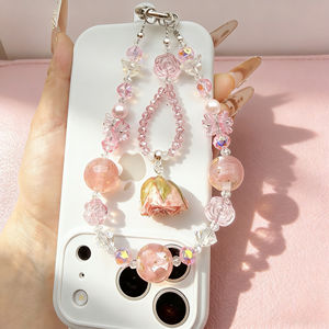 Tali Gantungan Ponsel Pendek dengan Klip, Liontin Bunga, Manik Kristal, untuk Casing Ponsel, Gantungan Kunci, dan Tas - Product Image 6