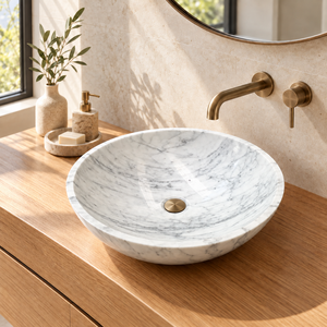 Modern <b>Marble</b> Natural Stone Round Bathroom cararra <b>marble</b> Sink Countertop Lavatory Basin with <b>Polished</b> Finish Eco-Friendly for H - Product Image 4