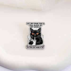 Spilla in smalto Black Cat Let Me Pour You a Tall Glass of Get Over IT con design divertente, distintivo per borsa e risvolto, gioiello, regalo per amico - Product Image 3