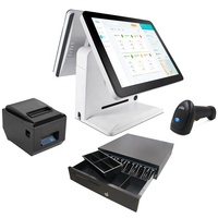 Ordinateur tout-en-un à double écran POS avec écran tactile capacitif, lecteur de code QR, imprimante de bureau 15,6 pouces et 11,6 pouces