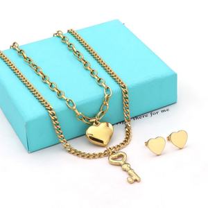 Conjunto de Collar con Colgante de Corazón en Acero Inoxidable Chapado en Oro de 18K, Antideslustre, para Bodas o Fiestas, para Mujeres y Niñas - Product Image 3