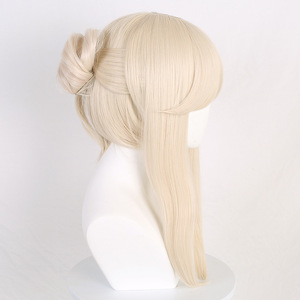 Vente en gros <span class=keywords><strong>Genshin</strong></span> Impact Cosplay 50cm de long droit Beige <span class=keywords><strong>Ningguang</strong></span> perruque synthétique Anime Halloween fête résistant à la chaleur perruque de cheveux - Product Image 4