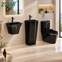 Ensemble WC moderne en céramique grise, cuvette sur colonne à double chasse, structure monobloc, pour salle de bain
