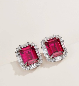 Pendientes de Plata 925 con Rubí, Brillantes, Cuadrados, Clásicos, para Uso Diario, Cumpleaños, Fiestas, Regalo para Chicas, Sorpresa L - Product Image 1