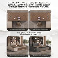 Bureau de direction moderne de luxe en forme de L avec panneau thermoformé, armoire latérale et bibliothèque LED