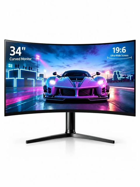 New 34 Inch Curved Ultrawide Monitor 75Hz 5ms 3000:1 2xDP 2xHDMI Height Adjustable Lift Swivel Stand for Business