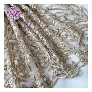 2023 New Style 24h For In Stock Woven French Lace Mesh Embroidery Sequin Fabric For Dress