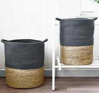 Style nordique Coton Corde et Jonc De Mer ronde pas cher tissé paniers à linge