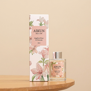 Aikun Small Batch Pink Floral 80ml Sticker Logo Any Scent Long Lasting Clear Glass Bottle <b>Reed</b> <b>Diffuser</b> Set <b>for</b> Ecommerce Store - Product Image 1