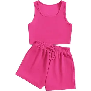 Best New Product of 2024 pure color tank toop and shorts summer girls clothing sets cute