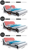 Lit intelligent en cuir avec haut-parleur, purificateur d'air, projecteur, lit douillet de luxe, taille king, rembourré, multifonctionnel, vente chaude