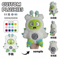 Fabricant de jouets en peluche personnalisés à faible MOQ, jouets en peluche animaux en peluche, monstre bleu personnalisé en peluche avec cornes jaunes, poupée en peluche douce personnalisée