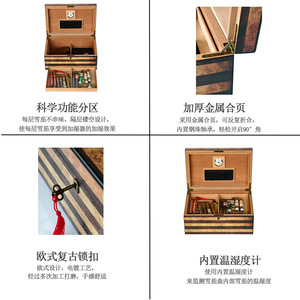 Vintage Wooden <b>Cigar</b> Box With Humidifier Spanish Cedar Rectangular Moisture Proof Large Capacity - Product Image 4