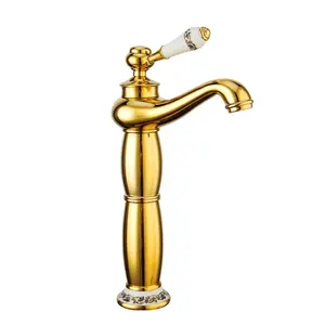 European-style all-copper gold two-section lamp plus high ceramic handle hot and cold bathroom basin faucet