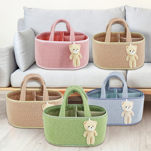 Meilleure vente Portable Teddy Velvet Ovale Nouveau-né Nappy Caddy Diaper Carry Tote Bag Nursery Storage Mommy Organizer Bin for Baby - Product Image 6