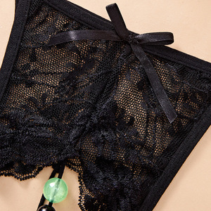 Ding Zhi Mei String en dentelle pour femme, noir, transparent, ajouré, lingerie sexy érotique, style sans entrejambe, style massage - Product Image 3